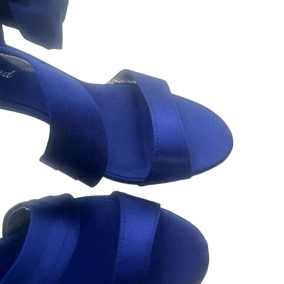 Unbranded Blue Satin Stiletto Heels Open Toe Bowknot Ankle Strap Wedding Prom - Picture 2 of 4